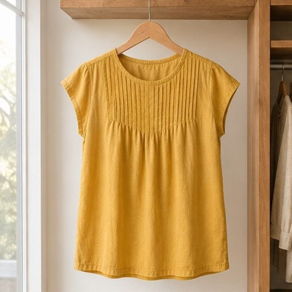 Mustard Pintuck Yoke Blouse